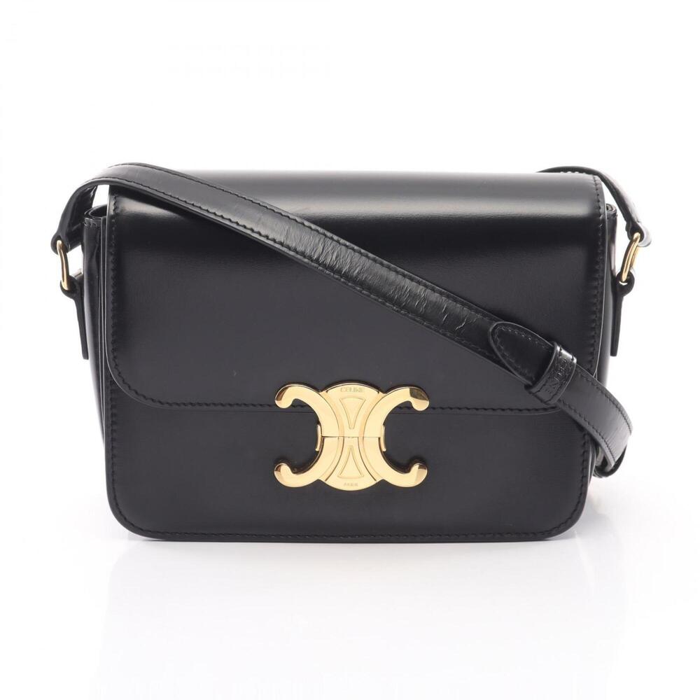 Celine Teen Triomphe Handbag Shoulder Bag Leather Women's Black 188423BF4.38NO
